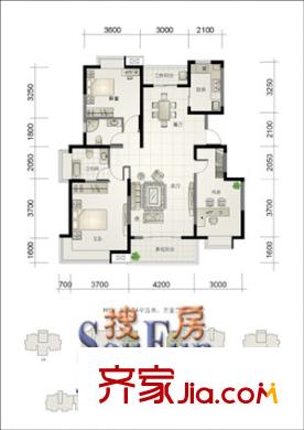 國(guó)際麗晶城戶型圖H型 3室