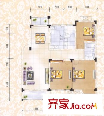 海洲景秀世家戶型圖三期B組團(tuán) 3室2廳2衛(wèi)1廚