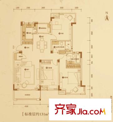 華潤(rùn)幸福里戶型圖標(biāo)準(zhǔn)層精裝修戶型 3室2廳2衛(wèi)1廚