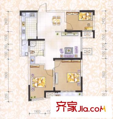 海洲景秀世家戶型圖三期B組團(tuán) 3室2廳1衛(wèi)1廚