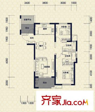 保利拉菲公館A3戶型 2室2廳2衛(wèi)1廚