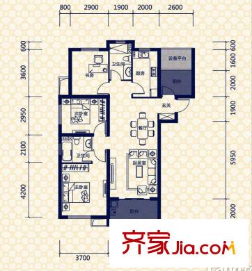 保利拉菲公館A1戶型 3室2廳2衛(wèi)1廚