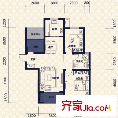 保利拉菲公館B3戶型 2室2廳1衛(wèi)1廚