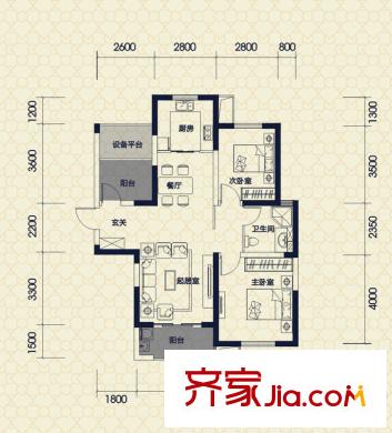 保利拉菲公館B3戶型 2室2廳1衛(wèi)1廚