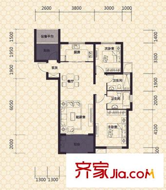 保利拉菲公館A3戶型 2室2廳2衛(wèi)1廚