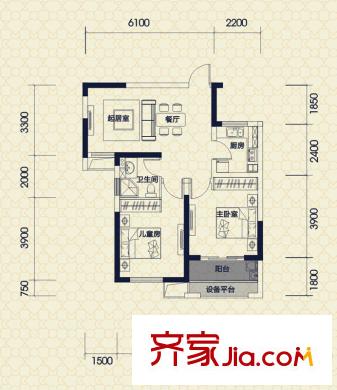 保利拉菲公館B2戶型 2室2廳1衛(wèi)1廚