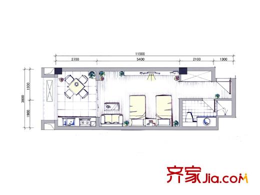 隆鑫三峽國家度假公園一期酒店公寓A2戶型 1室1衛(wèi)1廚