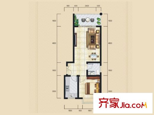 戴斯明月綠洲公寓一期1號樓標準層一室一廳戶型 1室1廳1衛(wèi)1廚