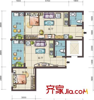 戴斯明月綠洲公寓一期酒店式公寓標準層37平方米戶型 1室1廳1衛(wèi)1廚