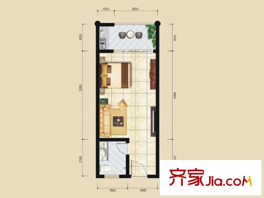 戴斯明月绿洲公寓一期1号楼标准层单间配套户型 1室1卫1厨