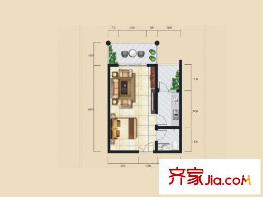 戴斯明月綠洲公寓一期1號樓標準層單間配套戶型 1室1衛(wèi)1廚