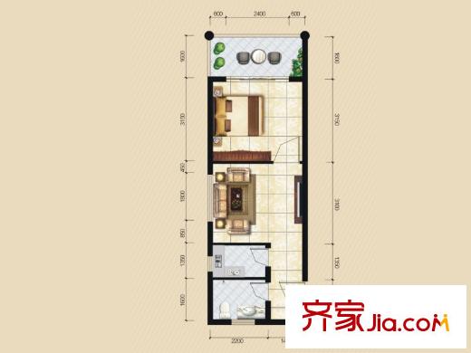 戴斯明月綠洲公寓一期1號樓標準層單間配套戶型 1室1衛(wèi)1廚
