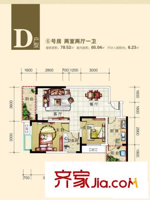 麗都錦城四期11/16號樓標(biāo)準(zhǔn)層D戶型 2室2廳1衛(wèi)1廚