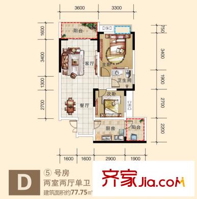 麗都錦城四期13號樓標(biāo)準(zhǔn)層D戶型 2室2廳1衛(wèi)1廚