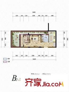 天籟谷國際旅游度假區(qū)一期MINI別墅1號樓一層B2戶型 1室1廳1衛(wèi)1廚