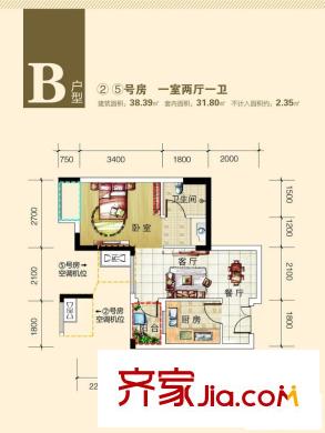 麗都錦城四期11/16號樓標(biāo)準(zhǔn)層B戶型 1室2廳1衛(wèi)1廚