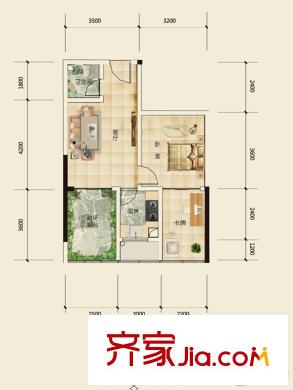 誠投天鄰水岸二期B棟標準層B3戶型 1室1廳1衛(wèi)1廚