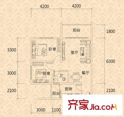 金橋新城一期5號(hào)樓4-5單元2、3號(hào)房標(biāo)準(zhǔn)層 2室2廳1衛(wèi)1廚