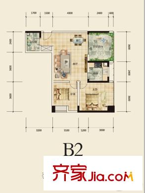 誠投天鄰水岸二期B棟標準層B2戶型 2室2廳1衛(wèi)1廚