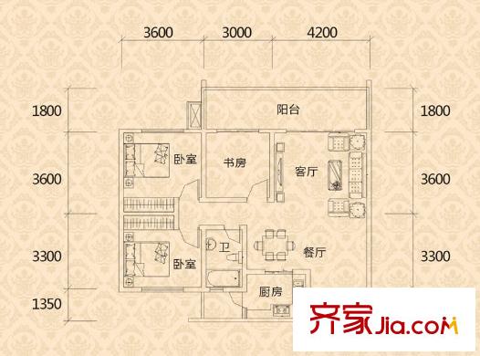 金橋新城一期6號(hào)樓3-5單元2、3號(hào)房標(biāo)準(zhǔn)層 3室2廳1衛(wèi)1廚