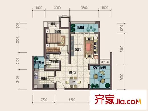 琳昌上上城一期2號樓標(biāo)準(zhǔn)層A3戶型 1室1廳1衛(wèi)1廚