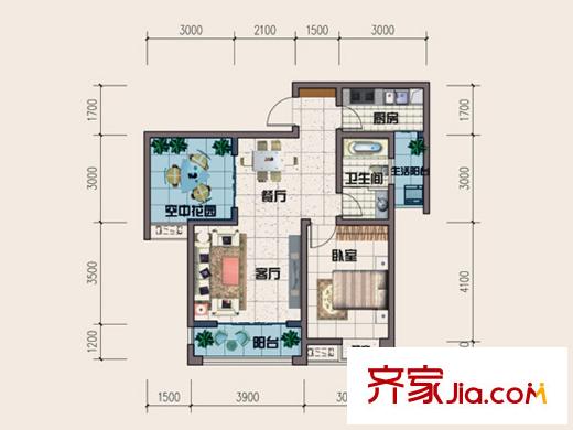 琳昌上上城一期1號樓標(biāo)準(zhǔn)層B4戶型 1室1廳1衛(wèi)1廚