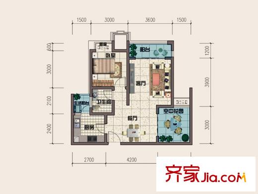 琳昌上上城一期3號樓標(biāo)準(zhǔn)層C4戶型 1室1廳1衛(wèi)1廚