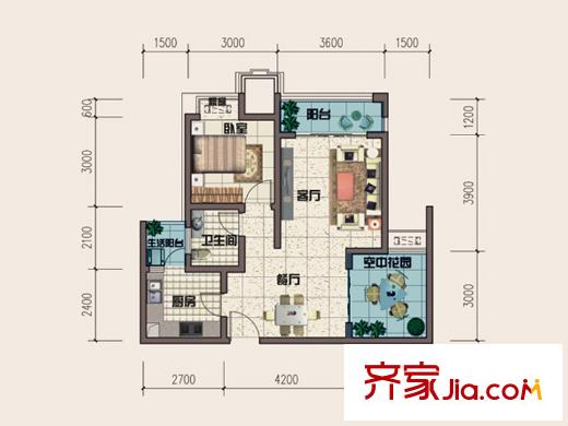 琳昌上上城一期1號樓標(biāo)準(zhǔn)層B2戶型 1室1廳1衛(wèi)1廚