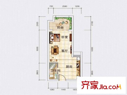 業(yè)嘉南山里一期房源1/2/6/7/8/9/10號樓B戶型 1室1廳1衛(wèi)1廚