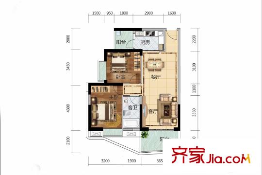 廣物?濱海國際一期6棟標準層A02、7棟標準層B01戶型 2室2廳1衛(wèi)1廚