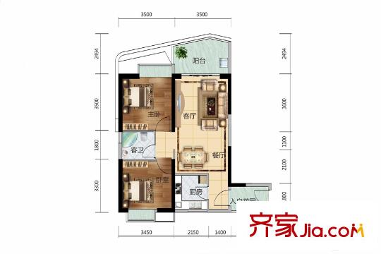 廣物?濱海國(guó)際一期6棟標(biāo)準(zhǔn)層B04、7棟標(biāo)準(zhǔn)層A04戶型 2室2廳1衛(wèi)1廚