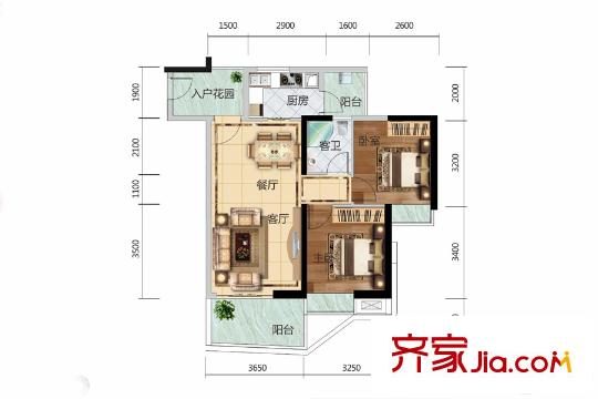 廣物?濱海國(guó)際一期6棟標(biāo)準(zhǔn)層B01、7棟標(biāo)準(zhǔn)層A03戶型 2室2廳1衛(wèi)1廚