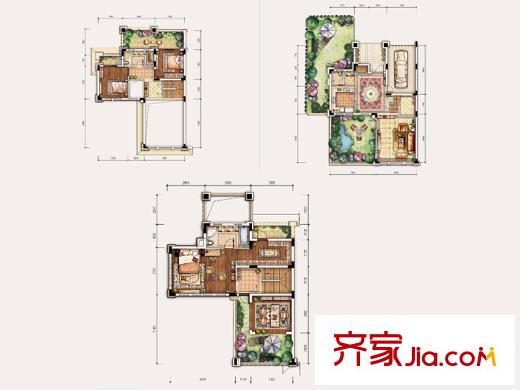 東海定南山一期別墅標(biāo)準(zhǔn)層D1-1戶型 4室2廳3衛(wèi)1廚