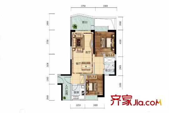 廣物?濱海國(guó)際一期6棟標(biāo)準(zhǔn)層B07、7棟標(biāo)準(zhǔn)層A07戶型 2室2廳1衛(wèi)1廚
