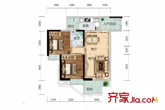 廣物?濱海國(guó)際一期6棟標(biāo)準(zhǔn)層B03、7棟標(biāo)準(zhǔn)層A01戶型 2室2廳1衛(wèi)1廚