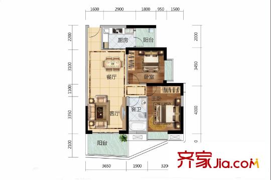 廣物?濱海國(guó)際一期6棟標(biāo)準(zhǔn)層A01、7棟標(biāo)準(zhǔn)層B02戶型 2室2廳1衛(wèi)1廚