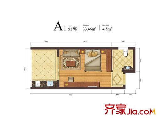 金三角國際旅游度假區(qū)一期公寓A1戶型 1室1衛(wèi)1廚