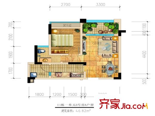仙源仙湖堤香一期1/11/21/31/27號(hào)樓一單元標(biāo)準(zhǔn)層A戶型 1室1廳1衛(wèi)1廚