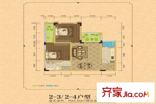 旗乾?君鼎壹號一期1號樓標(biāo)準(zhǔn)層2-3/2-4戶型 2室2廳1衛(wèi)1廚