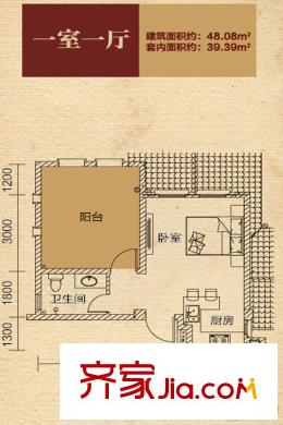 九壩印象一期D區(qū)8棟標(biāo)準(zhǔn)層一室一廳戶(hù)型 1室1廳1衛(wèi)1廚