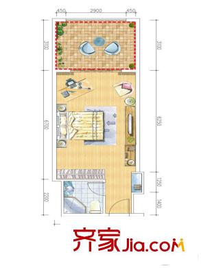 仙女天街一期c2、c3、c4號樓標準層B3戶型 1室1廳1衛(wèi)