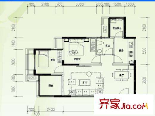 金悅灣一期1號(hào)樓標(biāo)準(zhǔn)層C戶型 2室2廳1衛(wèi)1廚