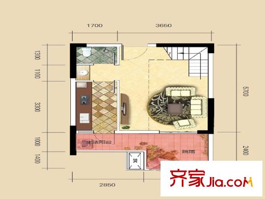 金科開州財(cái)富中心一期4號(hào)樓標(biāo)準(zhǔn)層03-D8躍層上戶型 1室2廳2衛(wèi)1廚