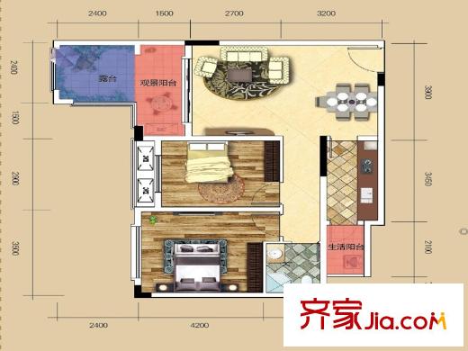金科開州財(cái)富中心一期2號(hào)樓標(biāo)準(zhǔn)層A-06戶型 2室2廳1衛(wèi)1廚