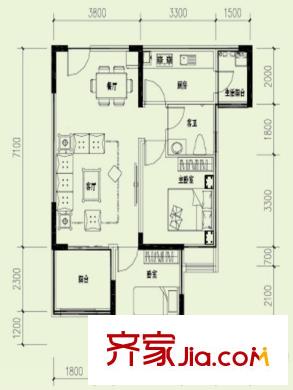 金悅灣一期1號(hào)樓標(biāo)準(zhǔn)層E戶型 2室2廳2衛(wèi)1廚