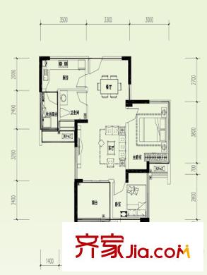 金悅灣一期3號(hào)樓標(biāo)準(zhǔn)層D戶型 2室2廳1衛(wèi)1廚
