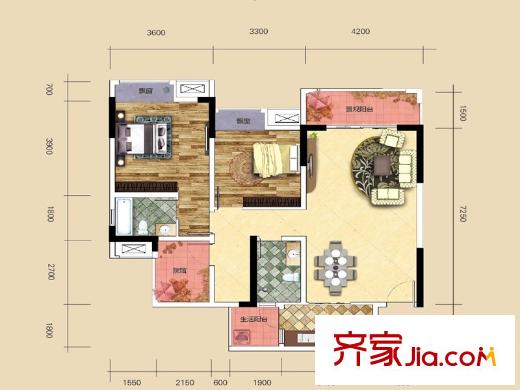 金科開州財(cái)富中心一期4號(hào)樓標(biāo)準(zhǔn)層D3躍上層戶型 2室2廳2衛(wèi)1廚