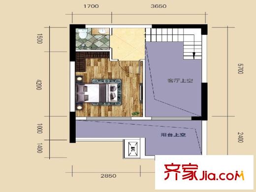 金科開州財(cái)富中心一期13-19號(hào)樓標(biāo)準(zhǔn)層03-D8躍層上戶型 1室2廳2衛(wèi)1廚