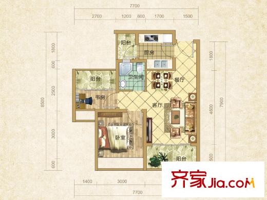 永緣格林波特一期洋房7號(hào)樓D4戶型 1室1廳1衛(wèi)1廚