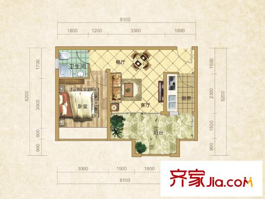 永緣格林波特一期洋房7號(hào)樓D1戶型 1室1廳1衛(wèi)1廚
